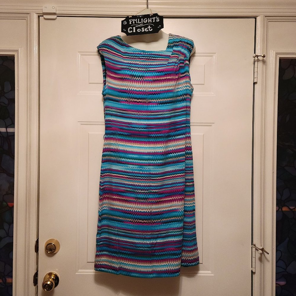 Calvin Klein Sleeveless Dress 12 Striped Blue Purple Pink